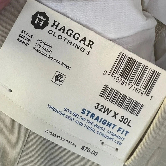Men’s Haggar premium no iron khakis in Tan 32x30 cotton / polyester flat front - Picture 6 of 12